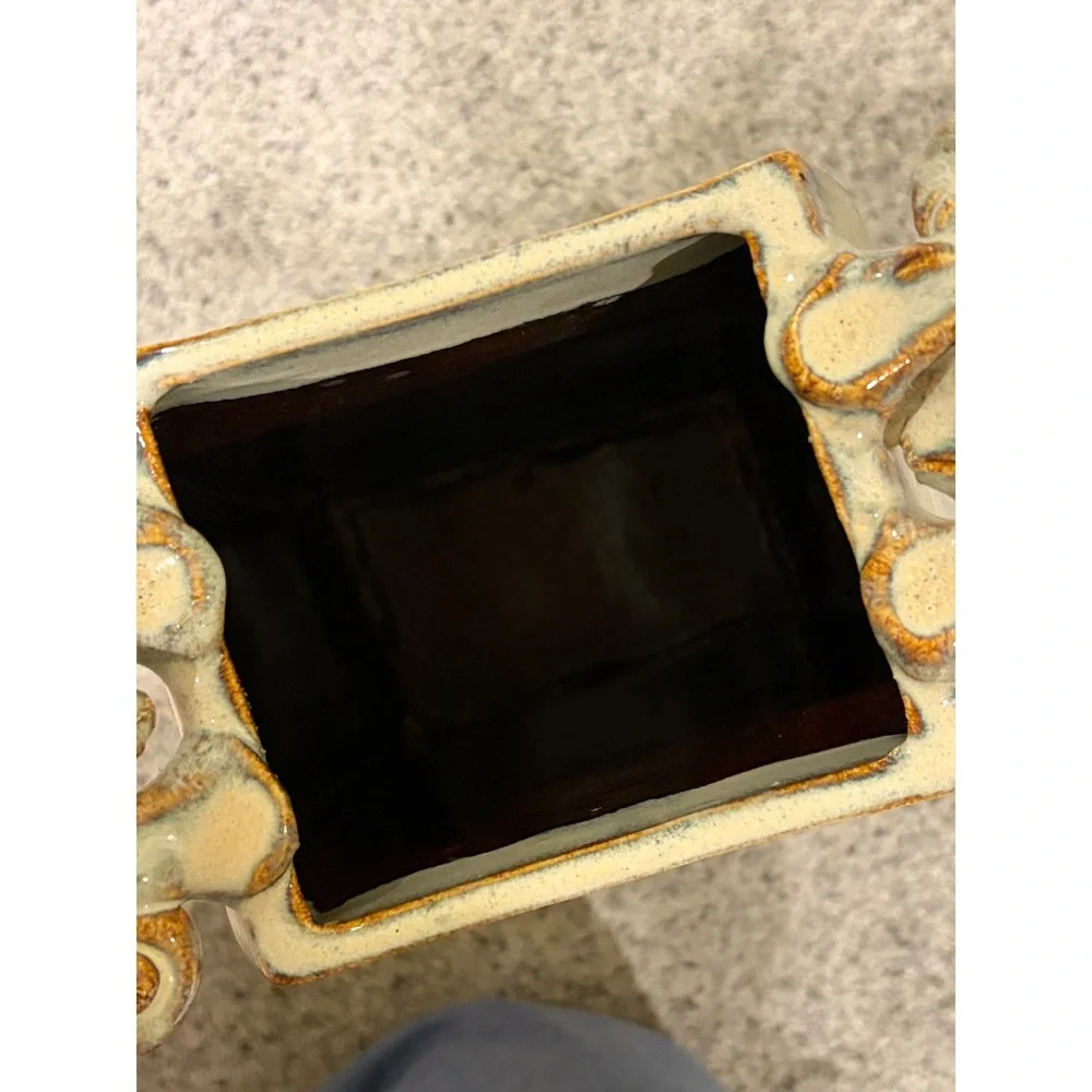 Soden Studio Pottery Large Footed Rectangular Vase Drip Glaze Signed 15.5